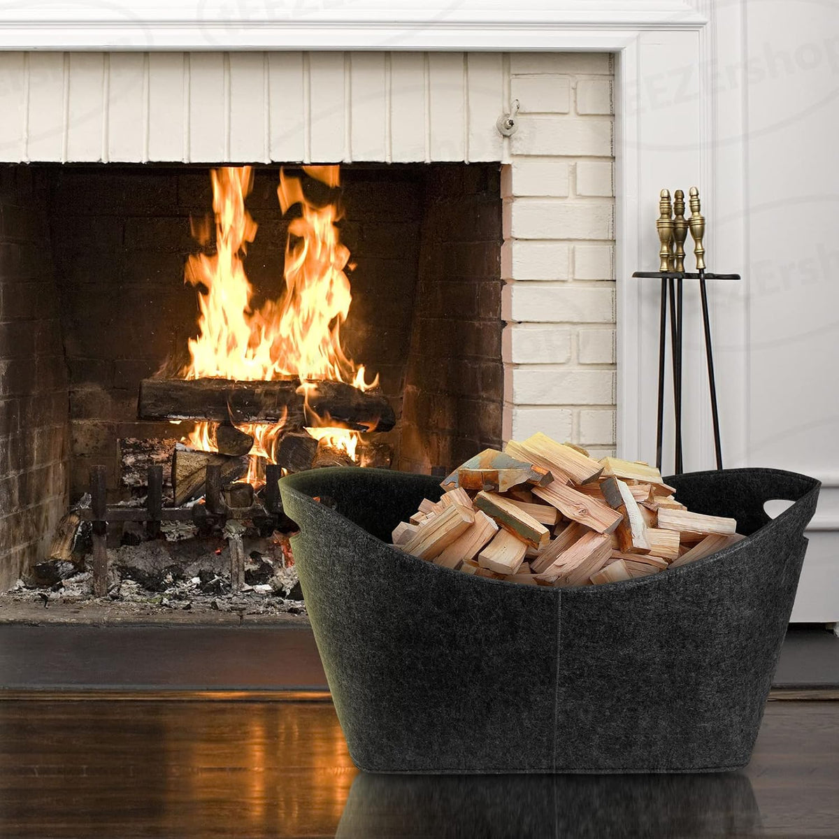 felt basket wood basket for firewood, large xxl on a desk or shelf