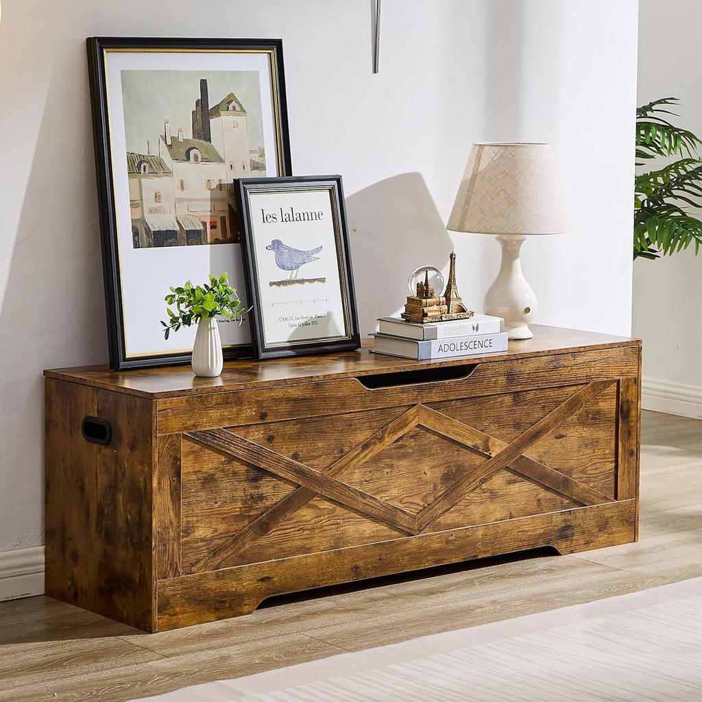 55.1" Storage Bench Extra Large,Blanket Storage with 2 Safety Hinges