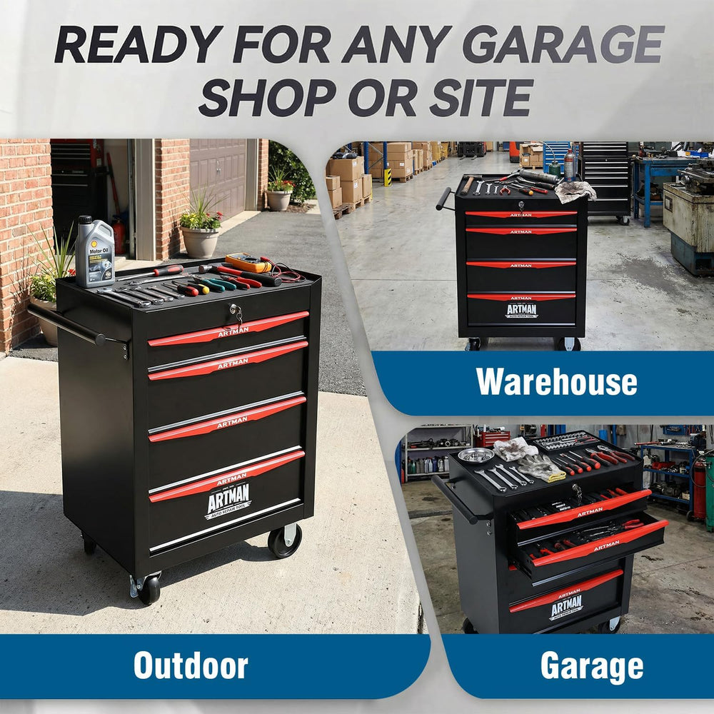 4-Drawer Rolling Tool Chest - Heavy Duty Tool Storage Cabinet with Lockable W...