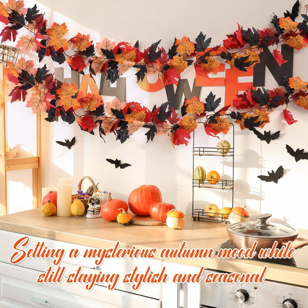 Janinka 12 Pack Halloween Fall Leave Garland 5.7 ft Hanging Vines Black Red