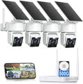 Security Cameras Wireless Outdoor, No Subscription 500GB Local Storage, Solar Powered Cameras For Home Security, PTZ Auto Tracking, 4Cam-Kit, Color Night Vision Home Security Camera System,5G/2.4G