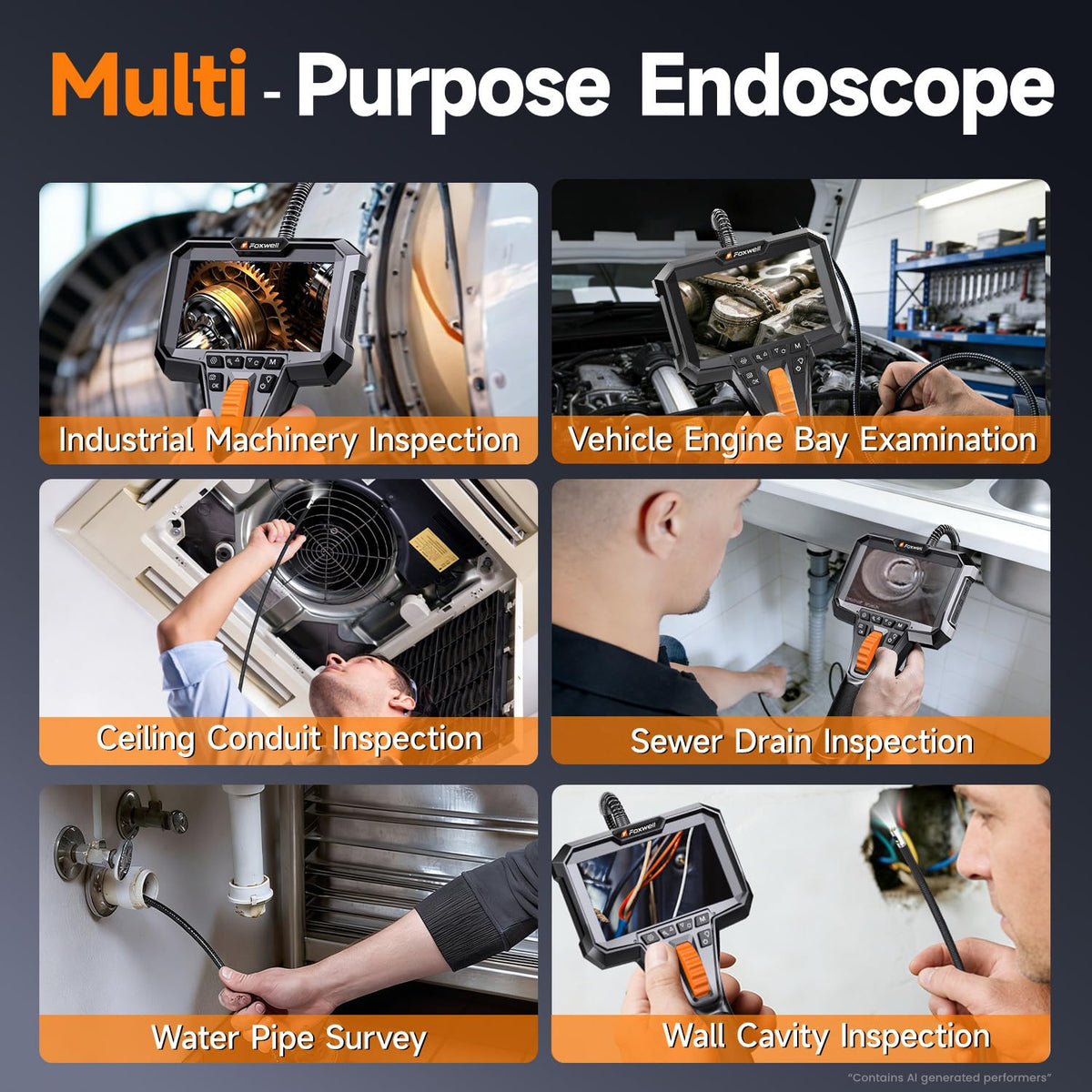 foxwell 2-way 220° articulating borescope camera with light, view 9