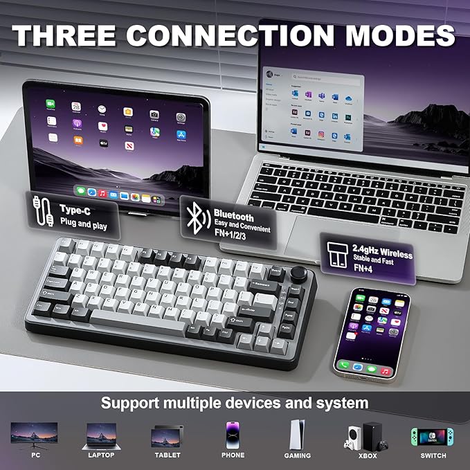YUNZII B75 PRO Wireless Mechanical Keyboard, 75% Layout