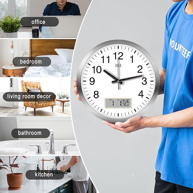 HITO 16 Inch Silent Wall Clock Battery Operated