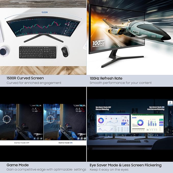 Samsung 32-inch S3 FHD 100Hz Curved Monitor, Game Mode, Eye Saver Mode