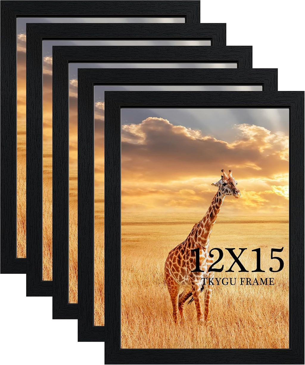 TKYGU 12x15 Picture Frame Black Set of 5, Wooden Frame 12x15 Wall Gallery