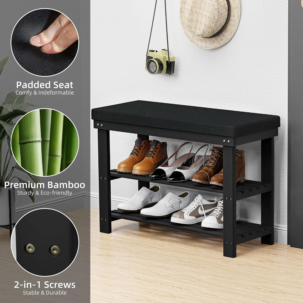 domax bamboo shoe bench with cushion, 3-tier shoe, package contents