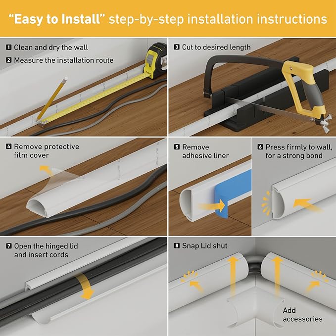 D-Line 13.12ft Cord Hider Kit, Patented Cable Cover, Hide Wires on Wall