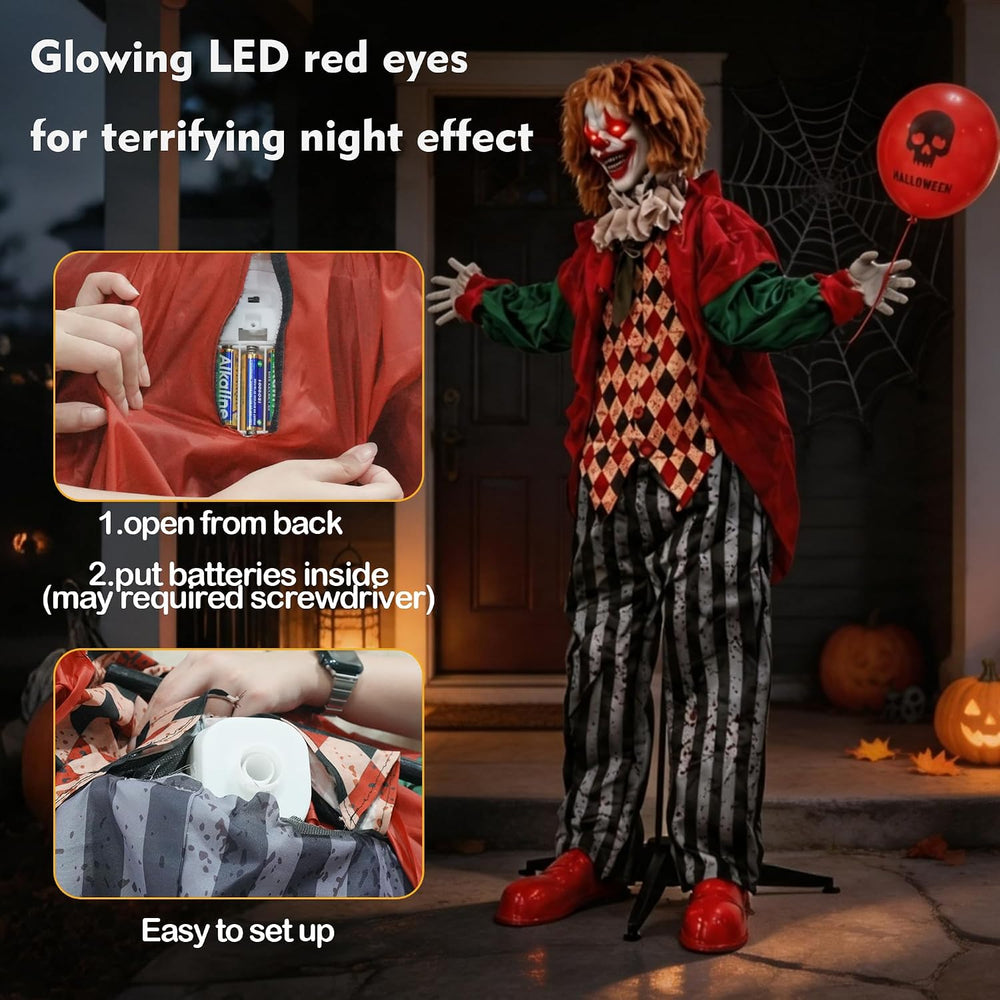 Hourleey 5.3FT Halloween Animatronics Clown Decorations, Sound Activated Stan...