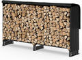 VOUNOT® Firewood Log Rack with Waterproof Cover, Metal Log Store Outdoor, 200 x 116 x 26 cm, Black
