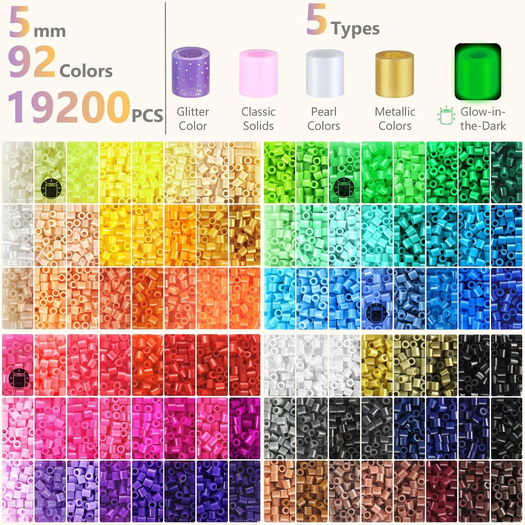 Zefy Fuse Beads Kit 92 Colors 19200 Pcs Melting Beads 5mm Beads Craft Kit