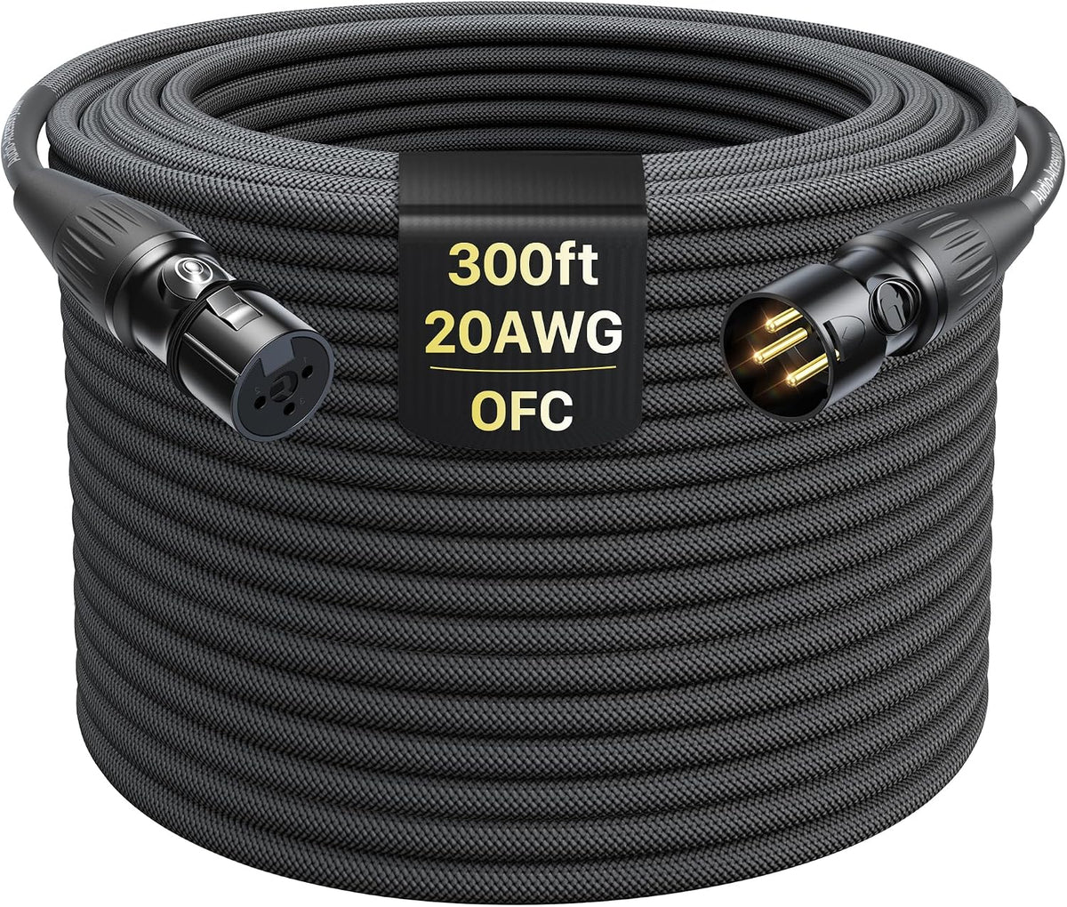 XLR Cables 300ft 1 Pack, Professional Gold-Plated Rean Connectors from Neutrik