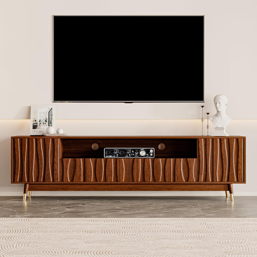 ATJafurn 78‘’ Brown Walnut Finish TV Stand