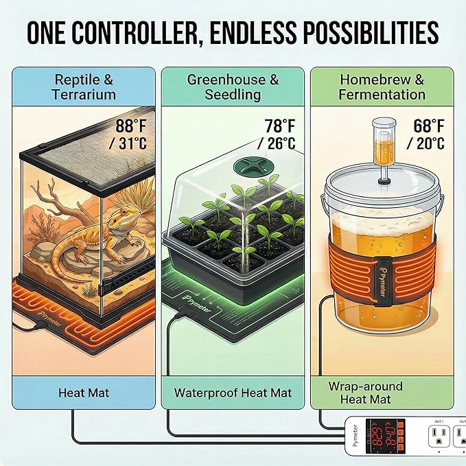 Pymeter 2 in 1 Digital Temperature Controller Dual Outlet Heat Mat Thermostat
