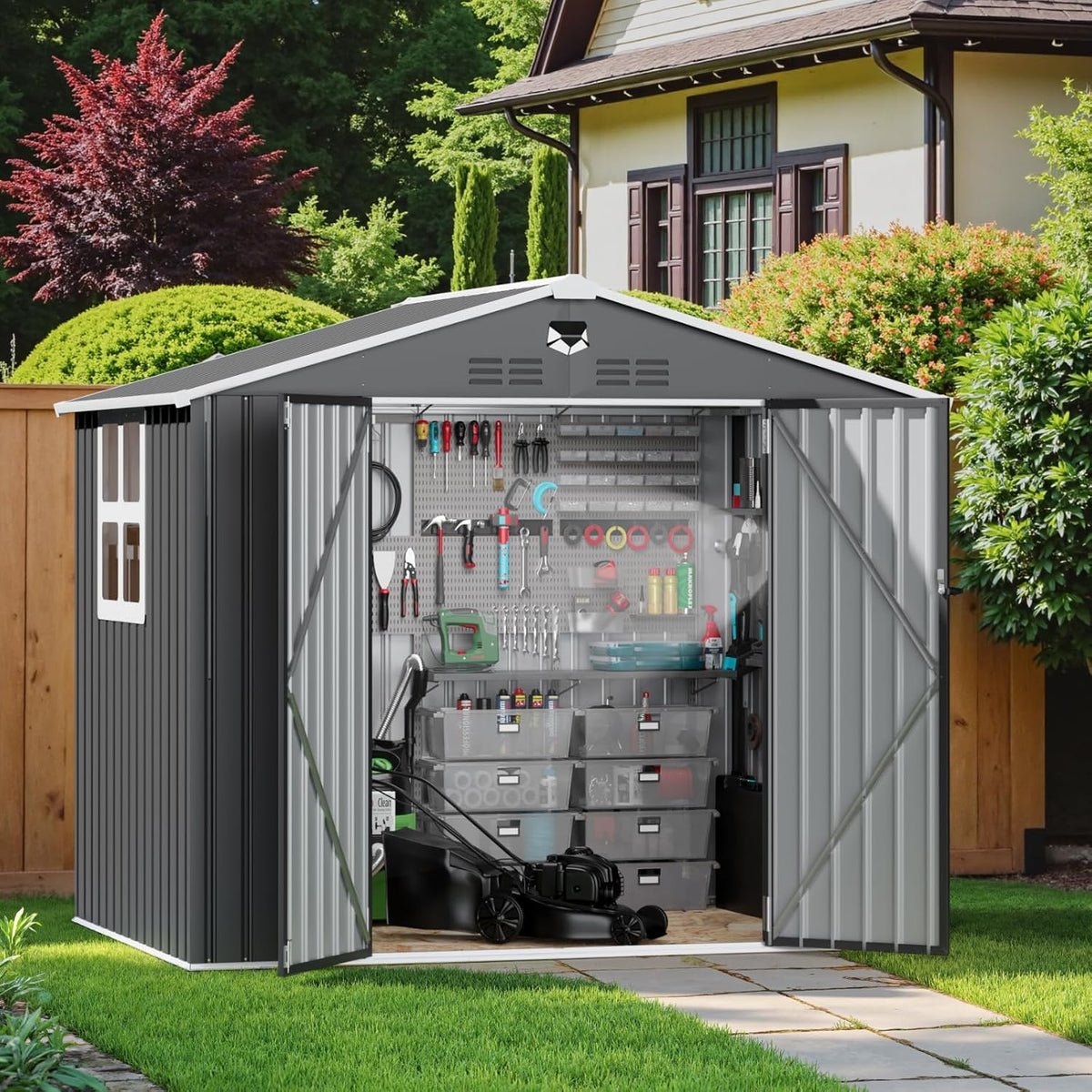 Metal Storage Shed with Windown,Outdoor Storage Building 8x6