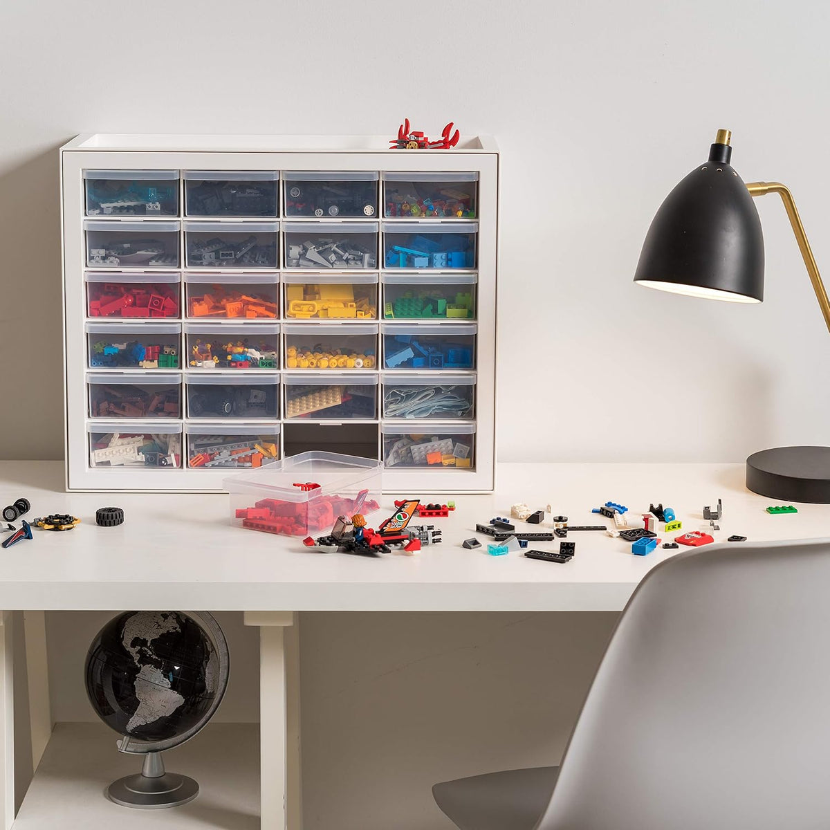 iris usa 24-drawer plastic storage cabinet, teacher toolbox shown in use