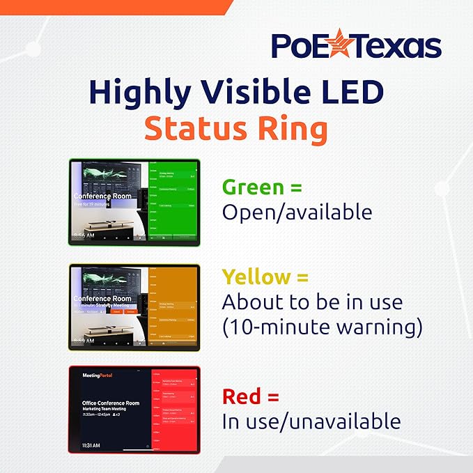 PoE Texas Low Profile 10-Inch Touchscreen Conference Room Scheduler PoE Tablet
