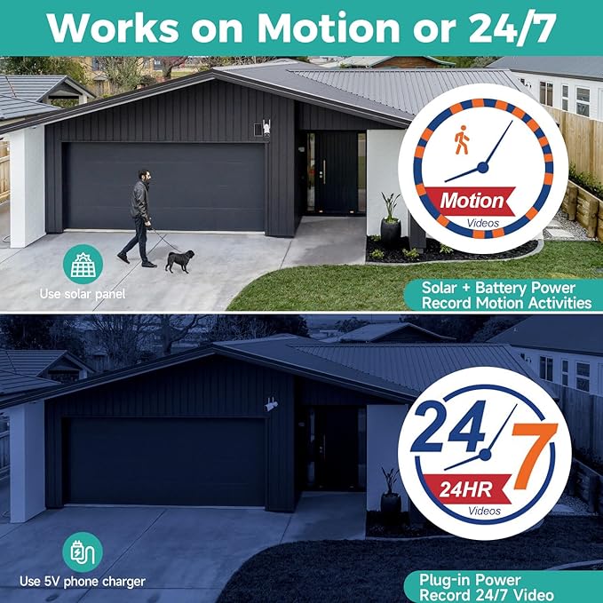 xmartO 100% Wire-Free Solar PTZ Home Security Camera System Wireless, 4-Set 2K