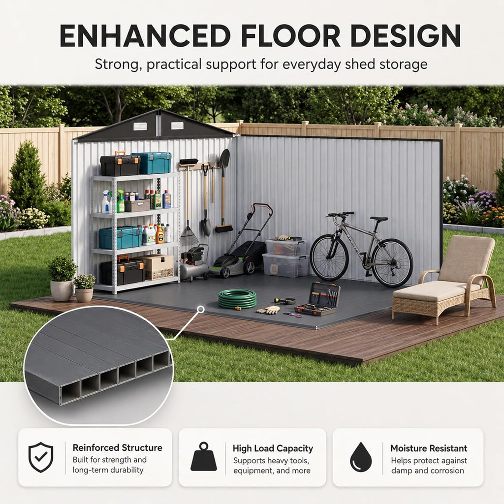 aoxun10x12 ft shed outdoor storage shed with floor, close-up detail