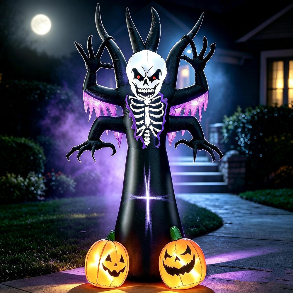 8FT Halloween Inflatable Skeleton Tree Grim Reaper Yard Decoration LED