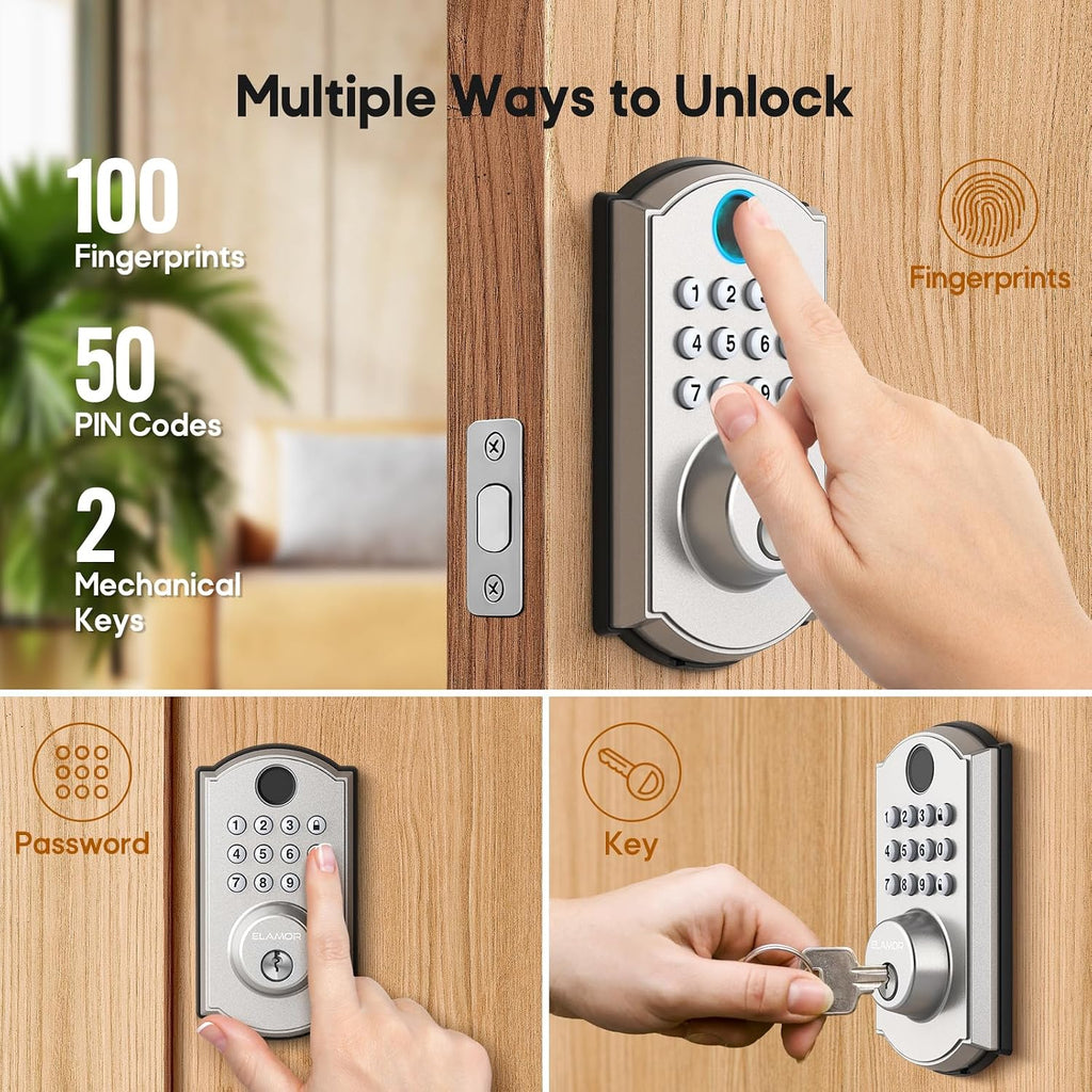 M19 Fingerprint Door Lock, Front Deadbolt with 2 Lever Handles SN