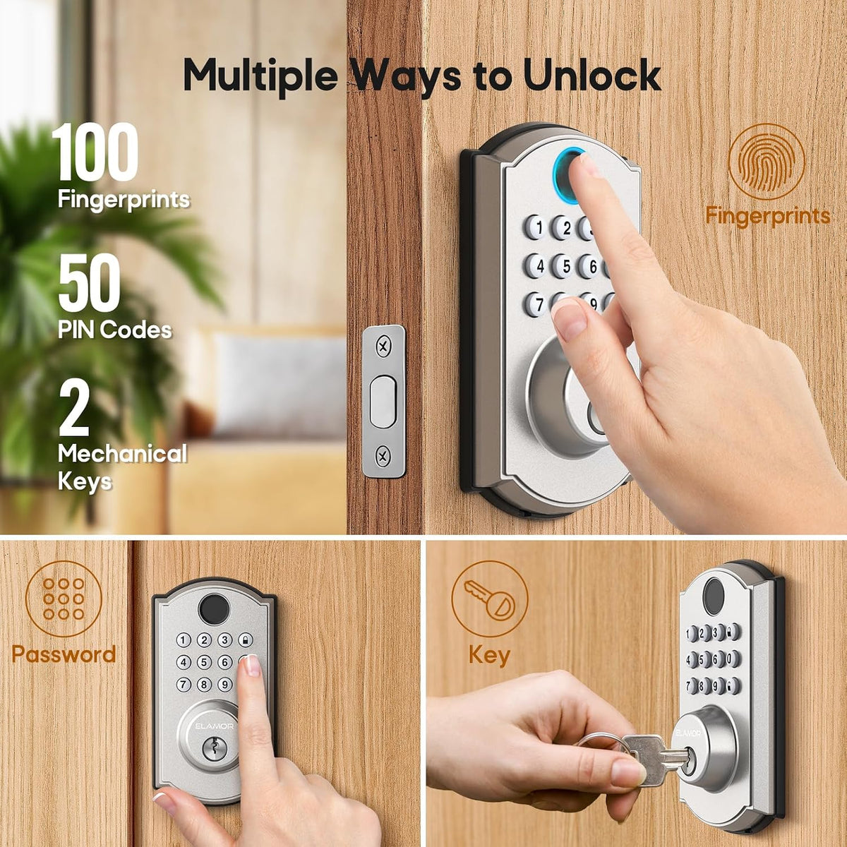 M19 Fingerprint Door Lock, Front Deadbolt with 2 Lever Handles SN