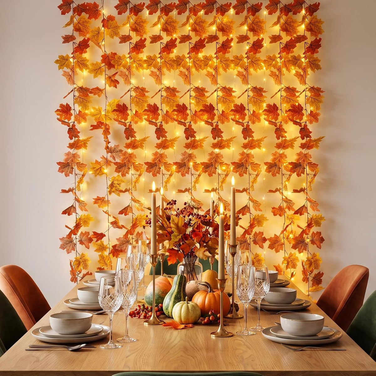 suddus Curtain Lights, Fall Garland with Lights for Office, Porch, Halloween,Thanksgiving