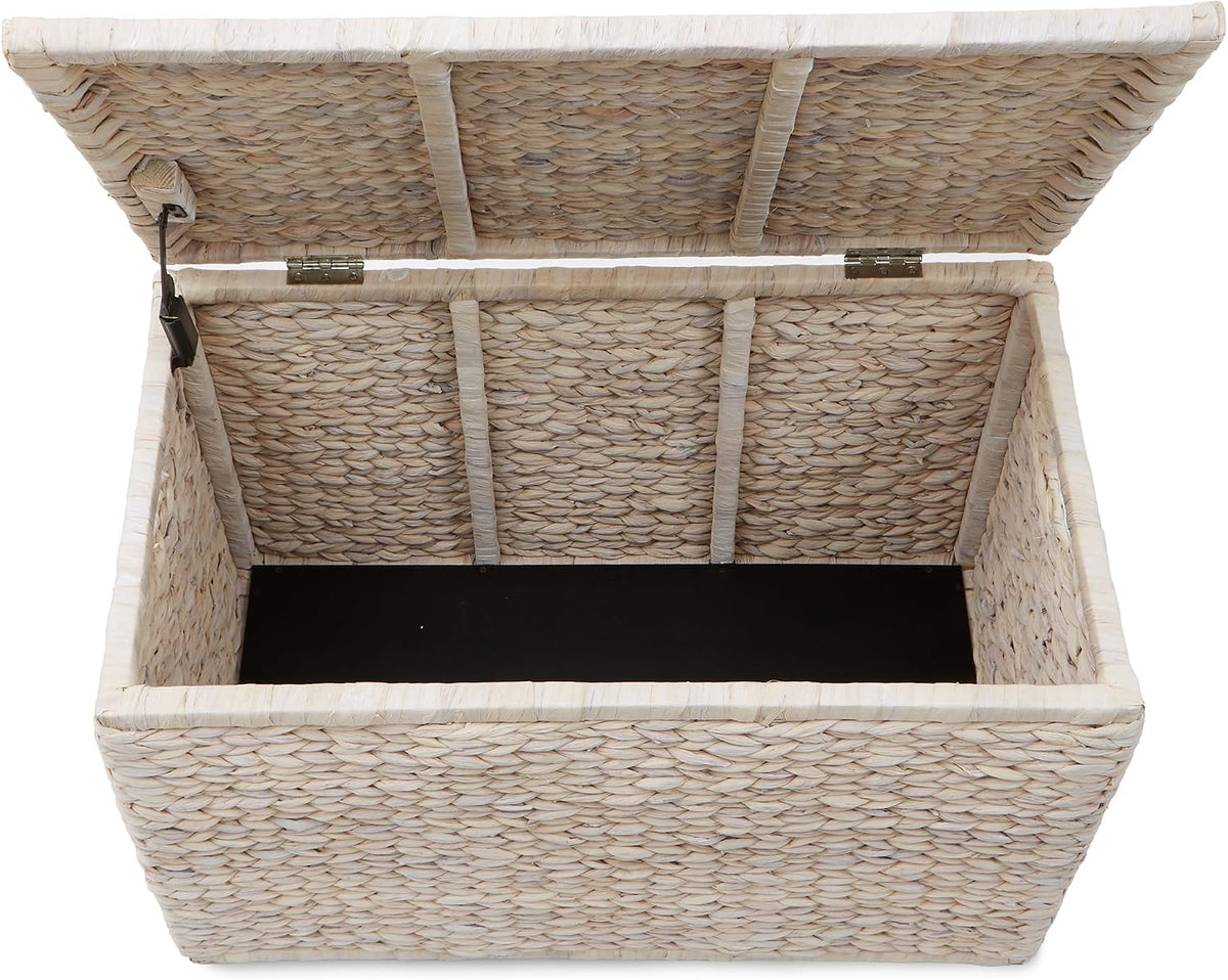 casafield 30" storage chest with lid, handles, and showing dimensions