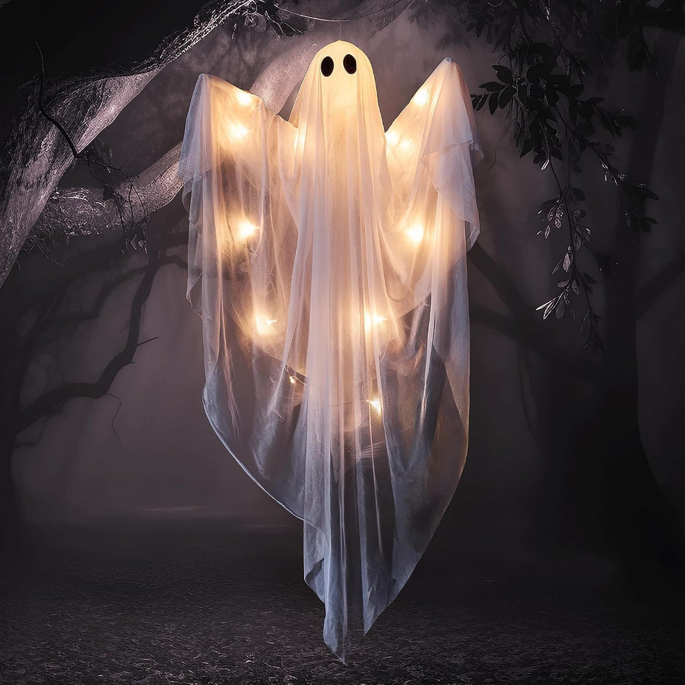 JOYIN Halloween Hanging Light up Ghost, 47” White Ghosts with Warm White LED ...