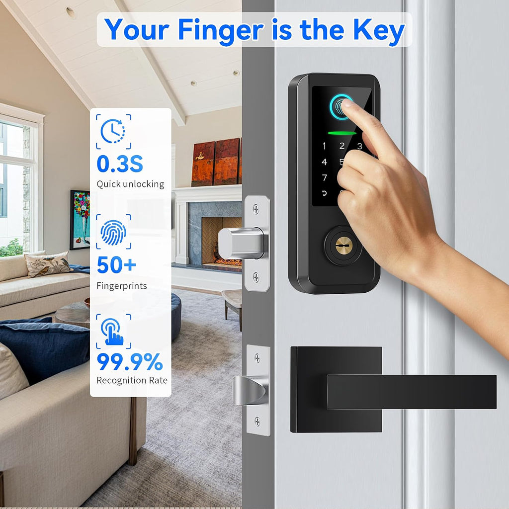 keyless entry door lock with handle set,smart front, close-up detail