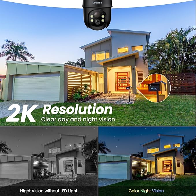 Cinnado 2K Cameras for Home Security-2.4G WiFi Outdoor Camera Wireless