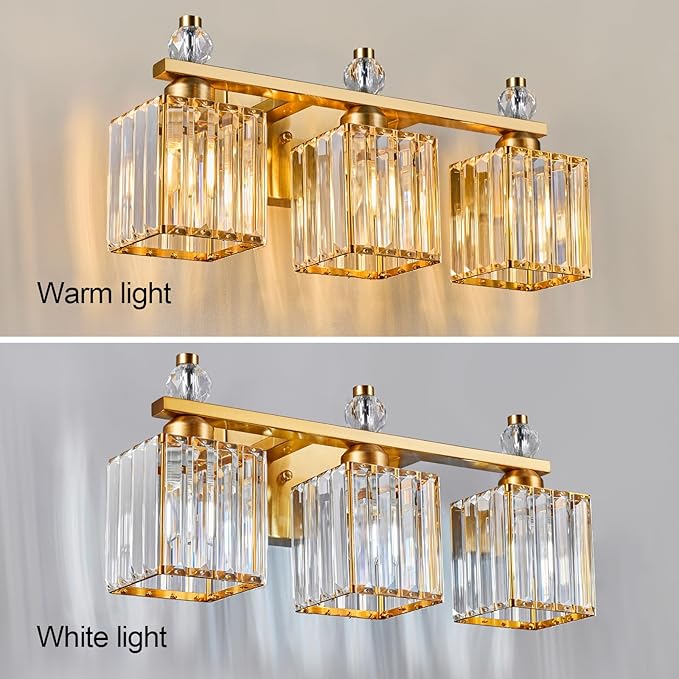 FDPBY Bathroom Vanity Lights 3-Light Modern Crystal Vanity Light Gold Bathroom