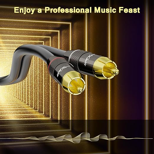 RCA Cable 50 FT, 90 Degree Right Angle 2RCA to 2RCA Stereo Audio Cable