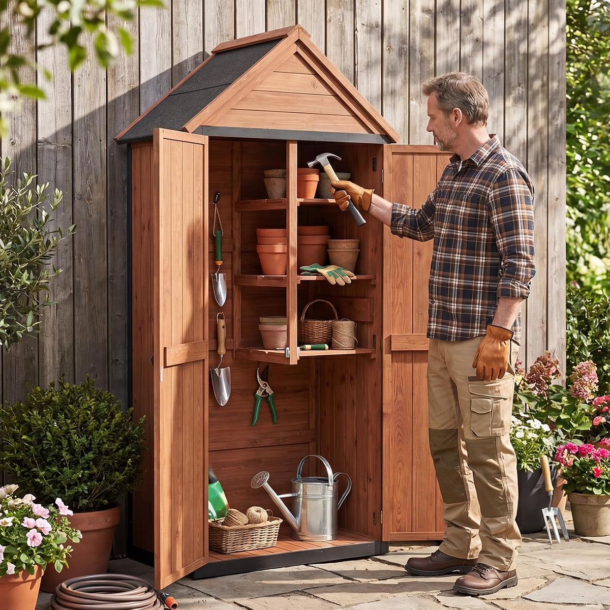 aoxun outdoor storage cabinet shed floor, 2.5'x1.4' on a desk or shelf