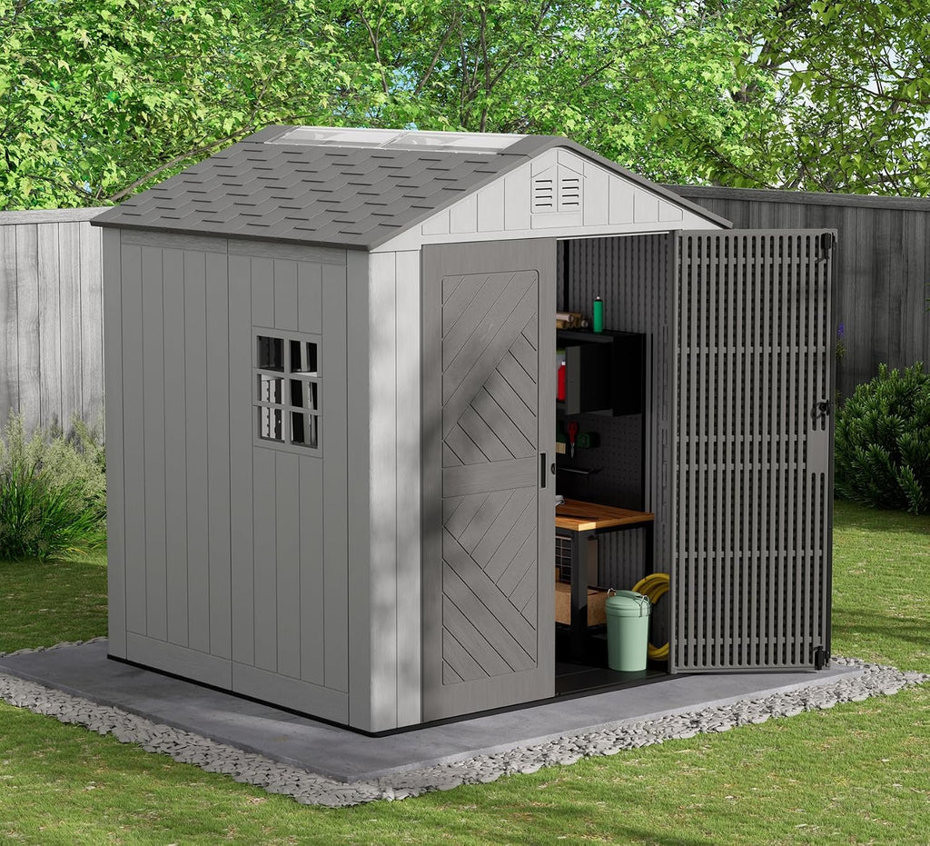 homspark outdoor storage shed 6x6 ft, all-weather resistant showing dimensions
