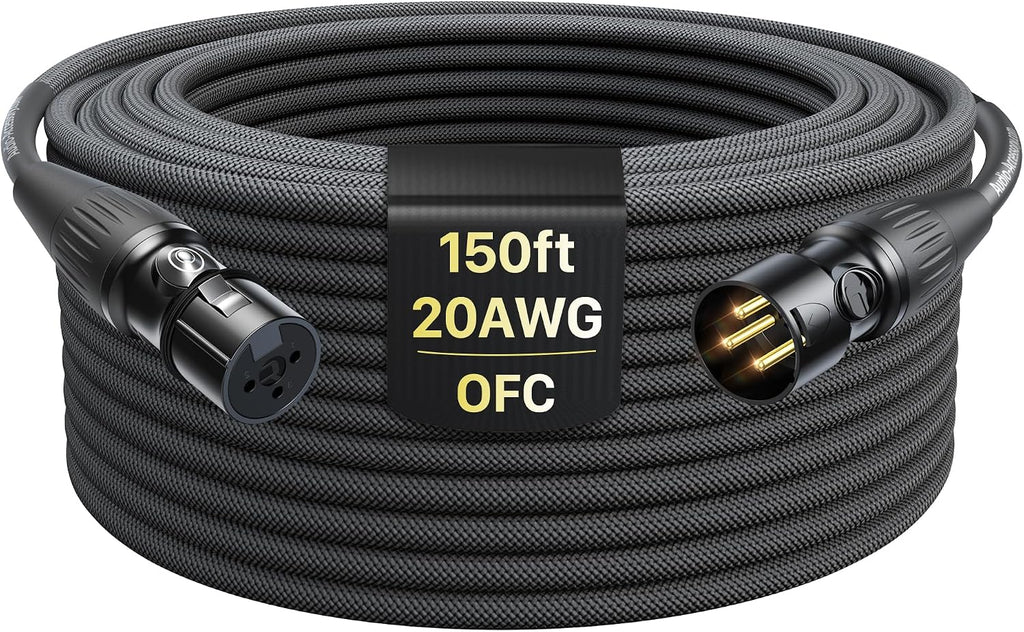 XLR Cables 150ft 1 Pack, Professional Gold-Plated Rean Connectors from Neutrik