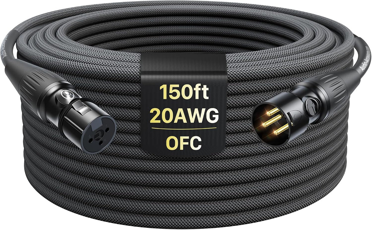 XLR Cables 150ft 1 Pack, Professional Gold-Plated Rean Connectors from Neutrik