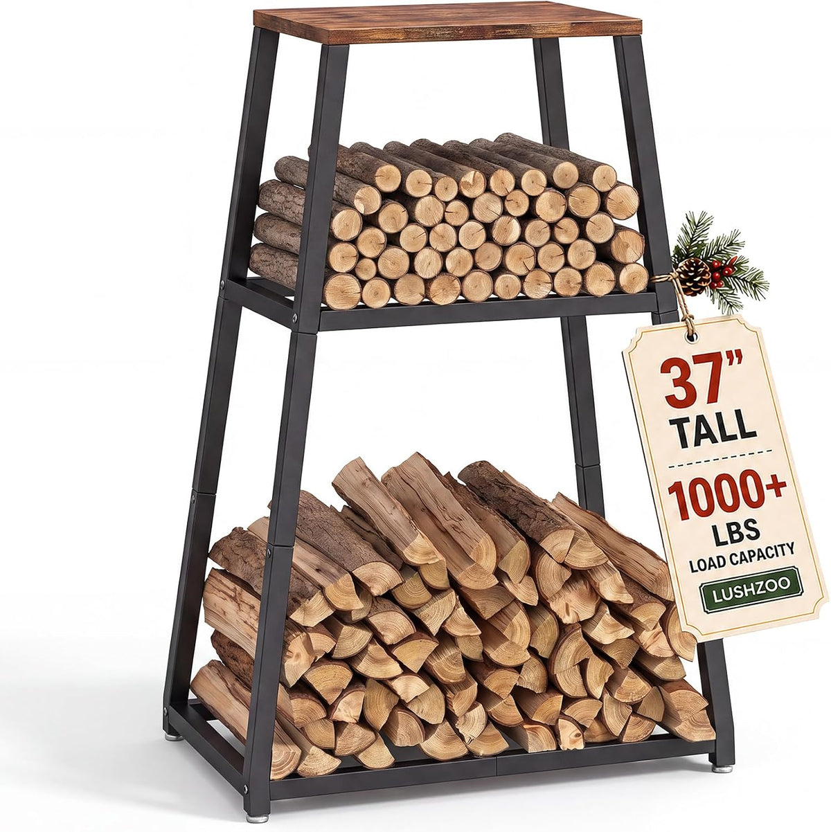 37" Firewood Rack, 3-Zone Log Holder for Indoor & Outdoor Use