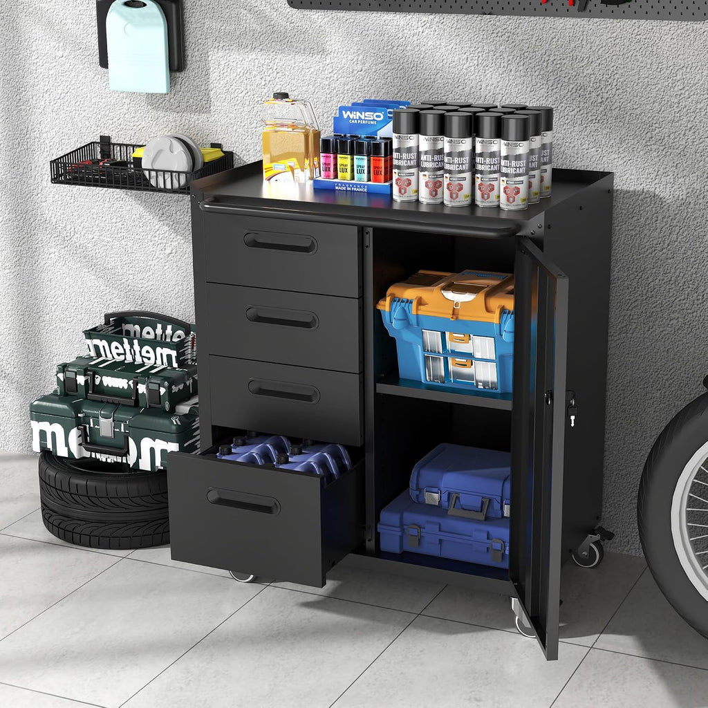 metal storage cabinet for garage, tool cabinet, utility shown in use