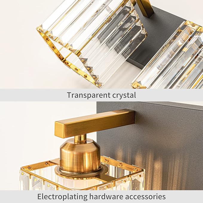 FDPBY Modern Bathroom Vanity Light 2-Lights Black Gold Crystal Bathroom Wall