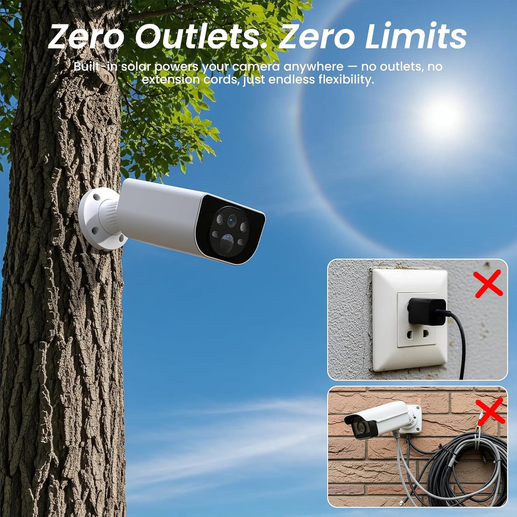 cinnado security cameras wireless outdoor integrated solar panel, close-up detail