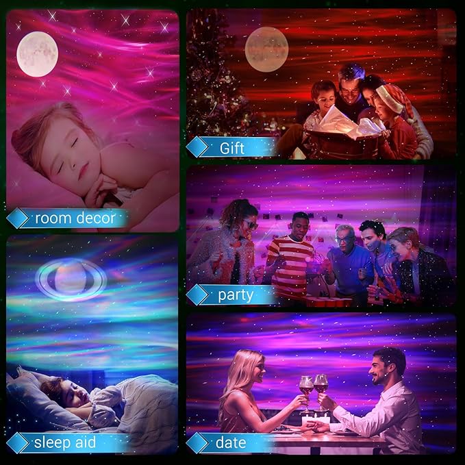 Aurora Northern Lights Projector: 60+ Light Effects White Noise Stars Sky Moon