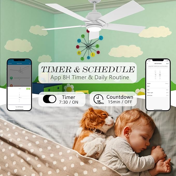 SMAAIR Smart Wifi LED Ceiling Fan, 52inch Plywood Indoor/Outdoor smart ceiling