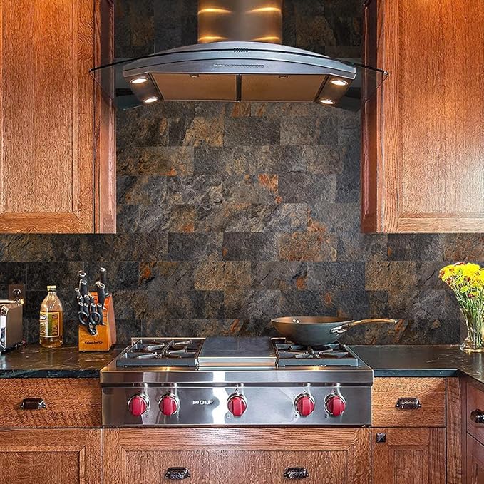 AULIGET 100 Piece Rust Slate Peel and Stick Backsplash Wall Tiles, Laundry Room