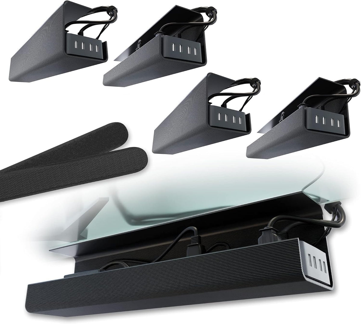 No-Screw Under Desk Cable Management Tray (4-Pack)