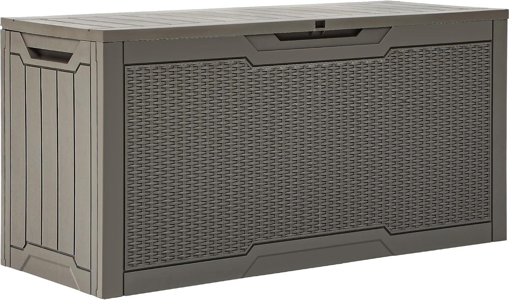yitahome 80 gallon resin deck box on a desk or shelf