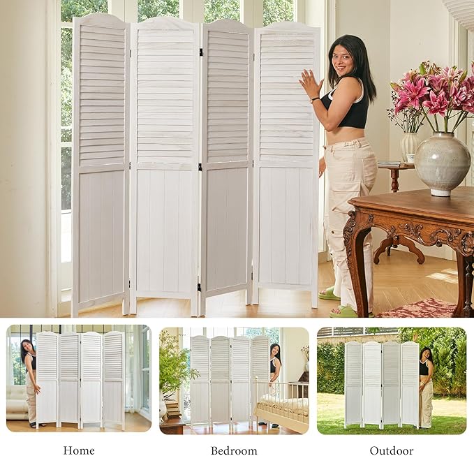 Room Dividers, 5.75Ft Individual Privacy Screens Foldable Wooden Louver & MDF