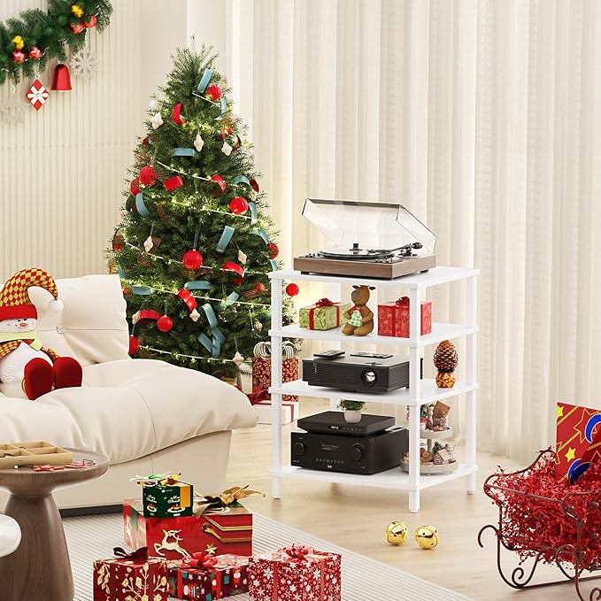 LELELINKY 4-Tier AV Media Player Stand, Stereo Stand, Modern Audio Shelf