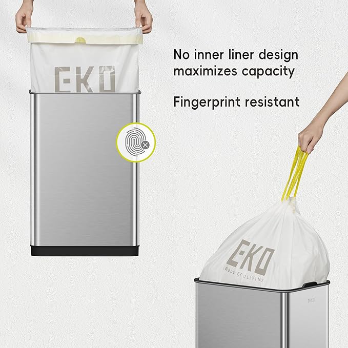 EKO Phantom-T 50 Liter / 13.2 Gallon Vertical Motion Sensor Trash Can, Brushed