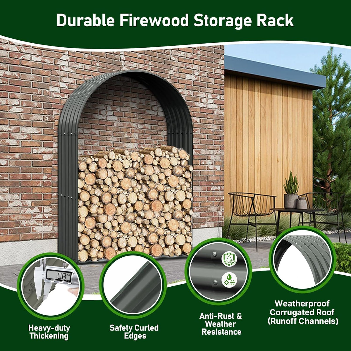 anleolife arch 54" tall outdoor firewood rack with, close-up detail
